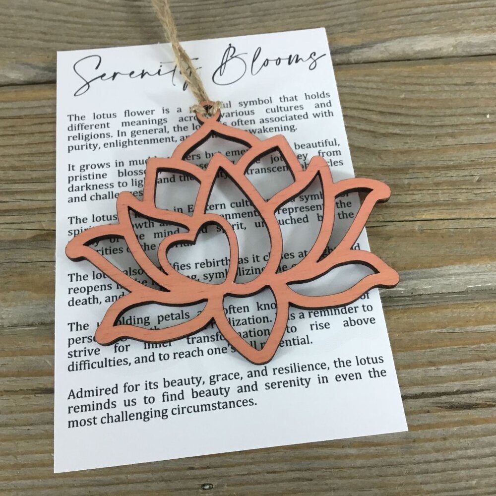 Lotus Flower Serenity Blooms Wood Story Card Ornament